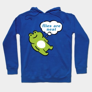 kawaii cute green frog contemplating life / flies are neat text Hoodie